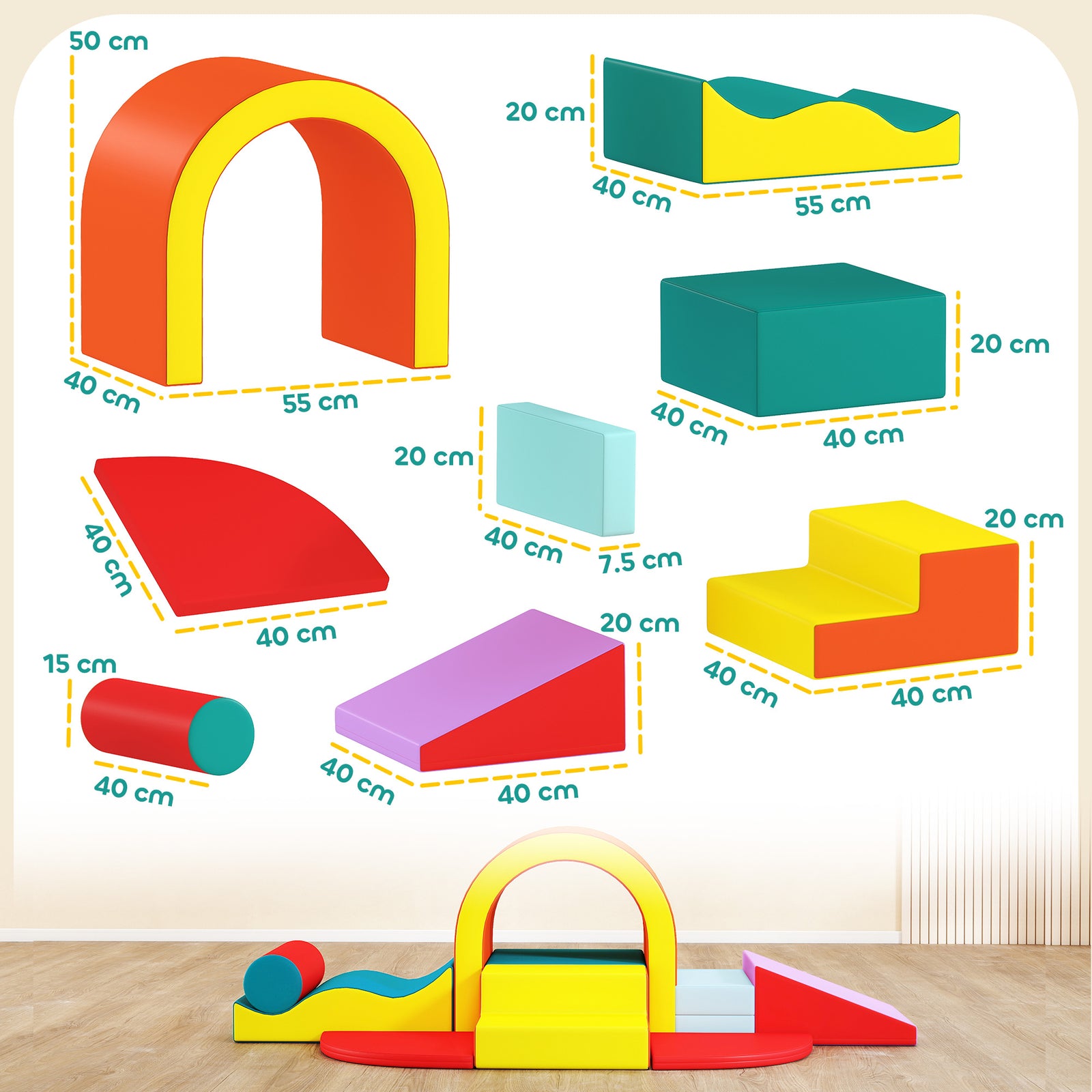 AIYAPLAY Kids Soft Play Set, 10pcs Soft Play Equipment For Toddlers