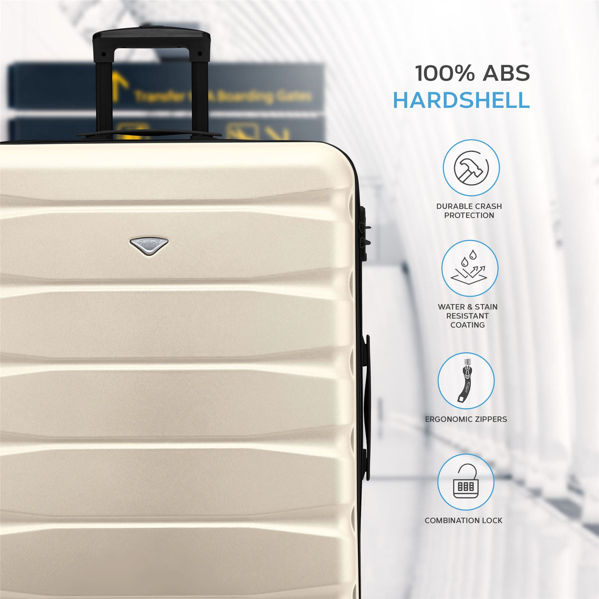 Set Of 3 Hard Shell Suitcase Cabin & Check In Cases With Tsa Lock - Overhead Cabin With Medium & Large Check-in Bag | Set of 3 | Cream & Black