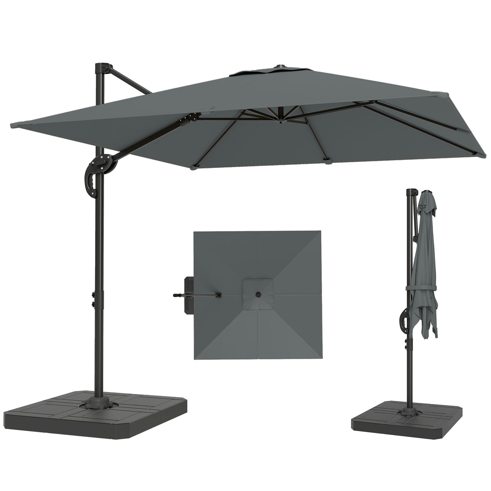2.4 X 2.4 M Cantilever Parasol W/ Umbrella Weights | Dark Grey