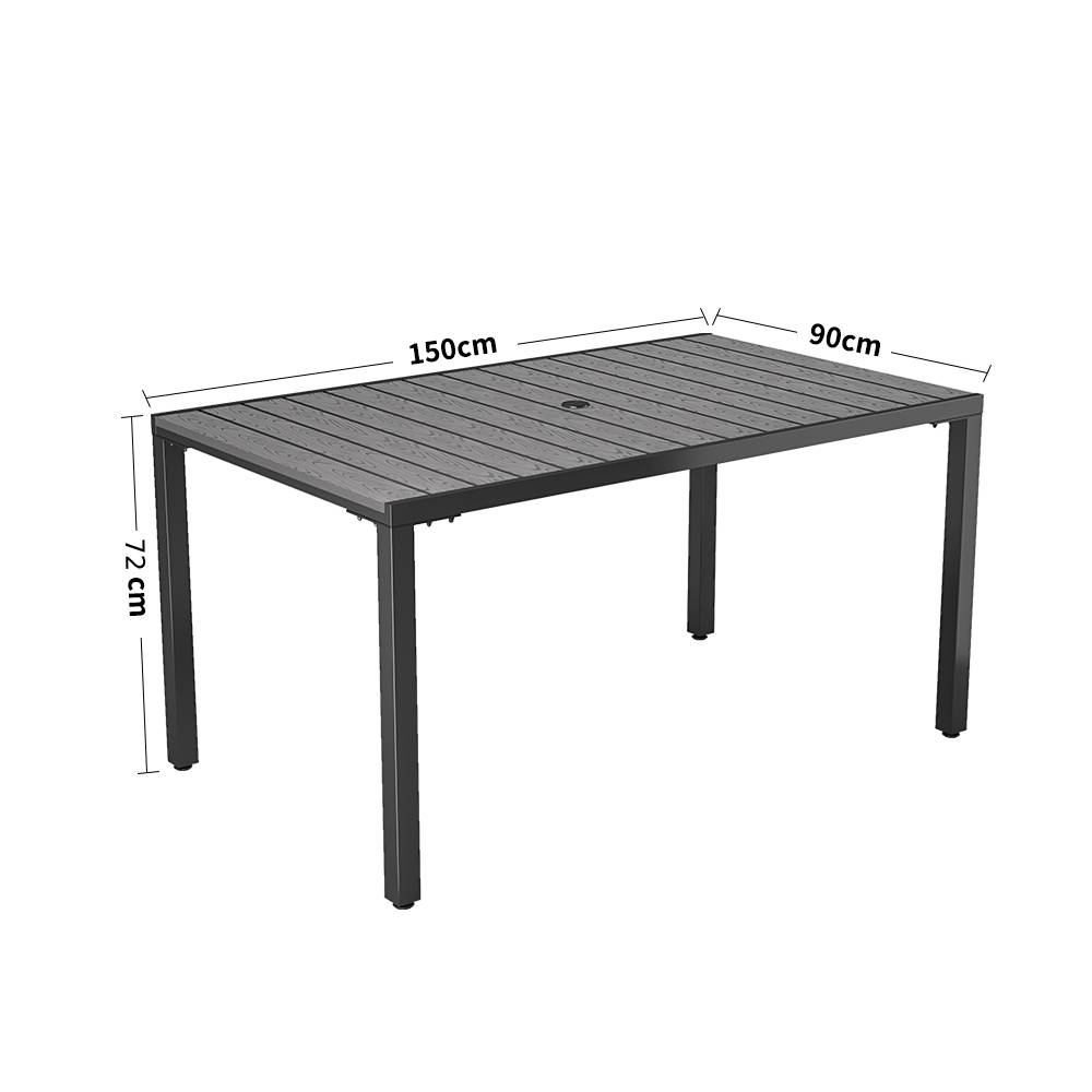 Rectangular Wood Effect Garden Dining Table With Parasol Hole Grey - 150w X 90d X 72h Cm