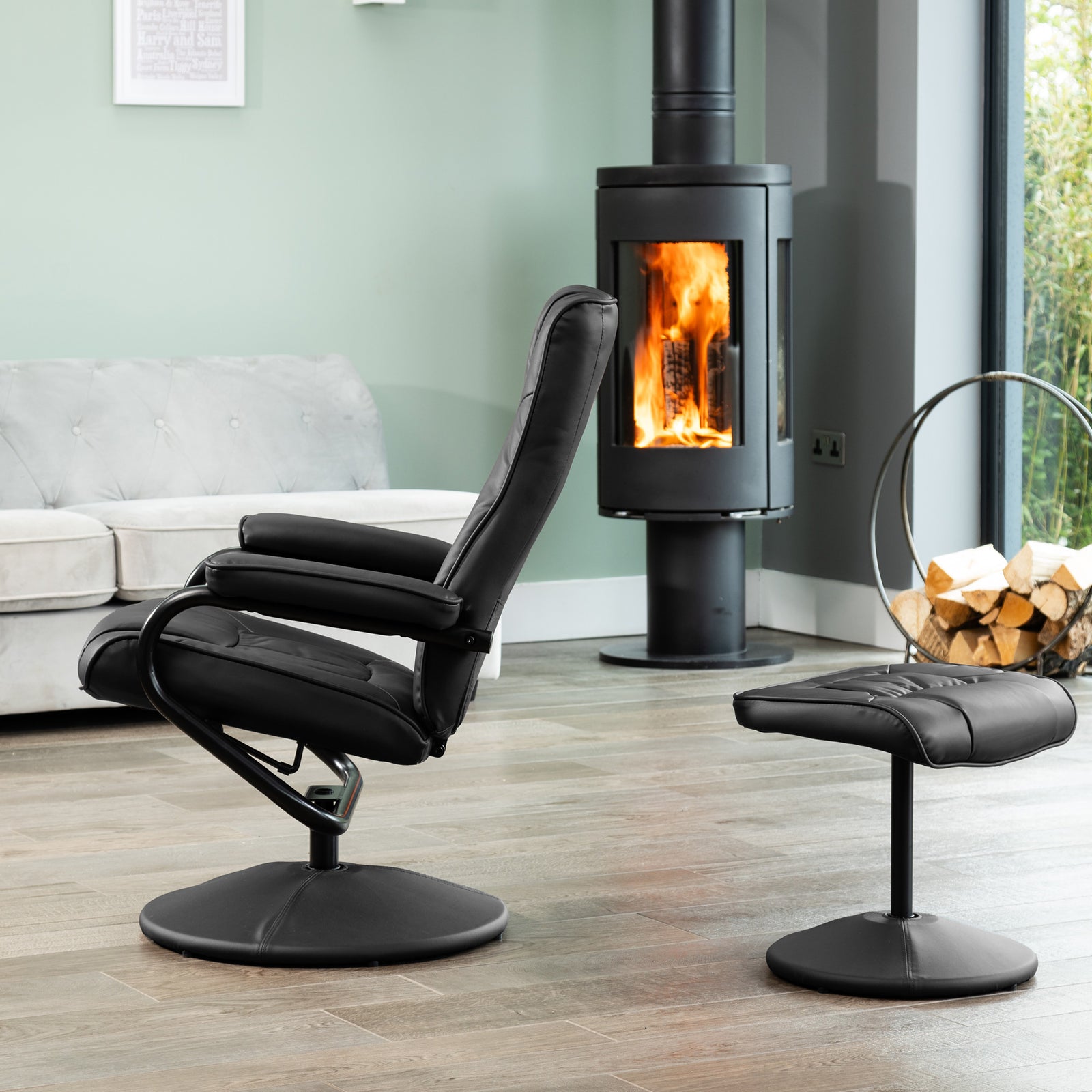 Gibson Swivel Recliner And Footstool | Black