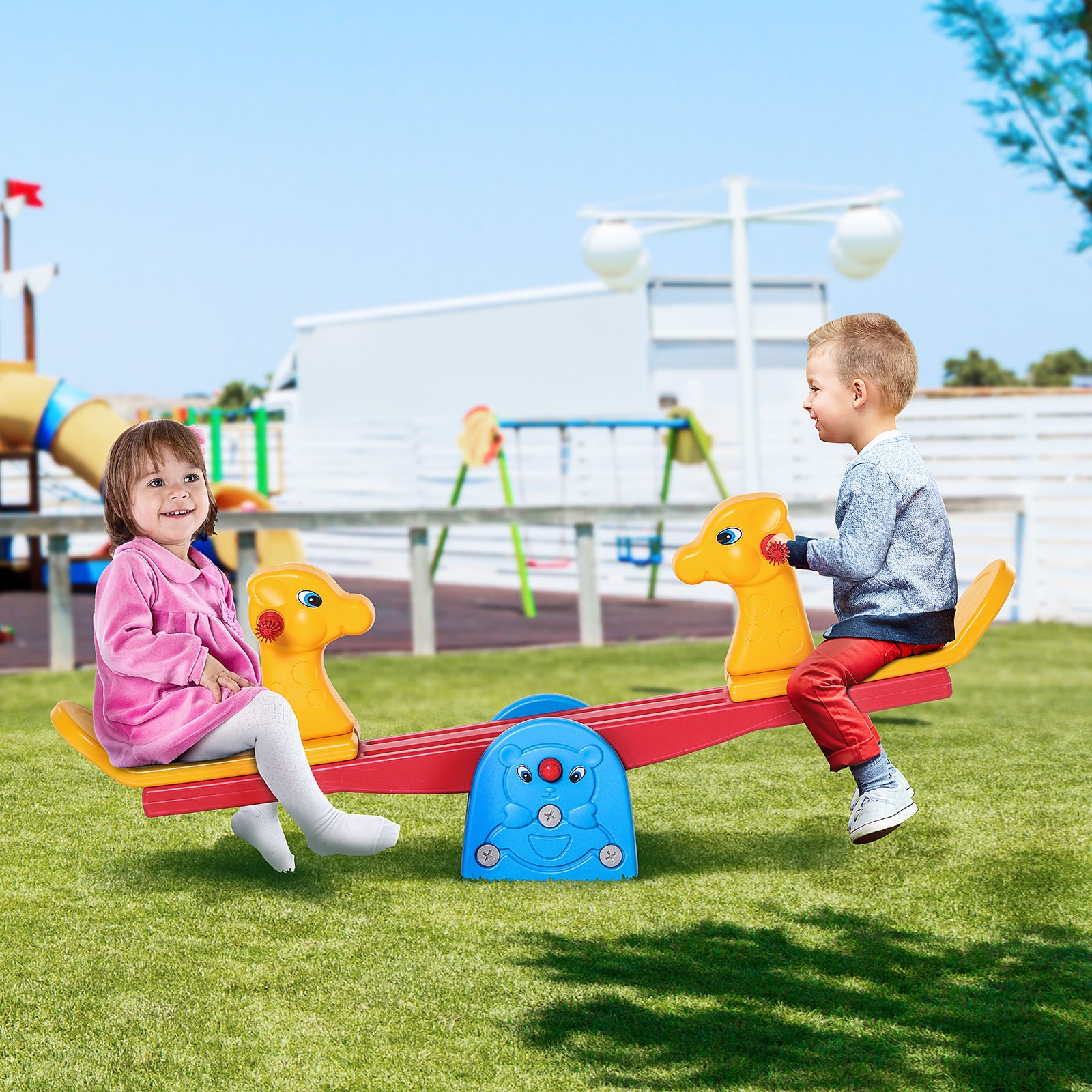 Kids Seesaw Safe Teeter Totter 2 Seats With Easy-grip Handles Multicolor