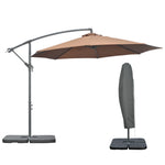 3(m) Garden Banana Parasol Cantilever Umbrella w/ Base Weights & Cover | Coffee