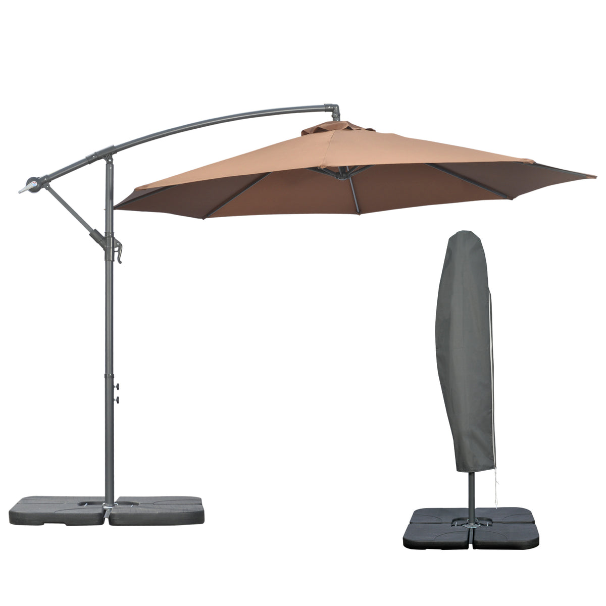 3(m) Garden Banana Parasol Cantilever Umbrella w/ Base Weights & Cover | Coffee