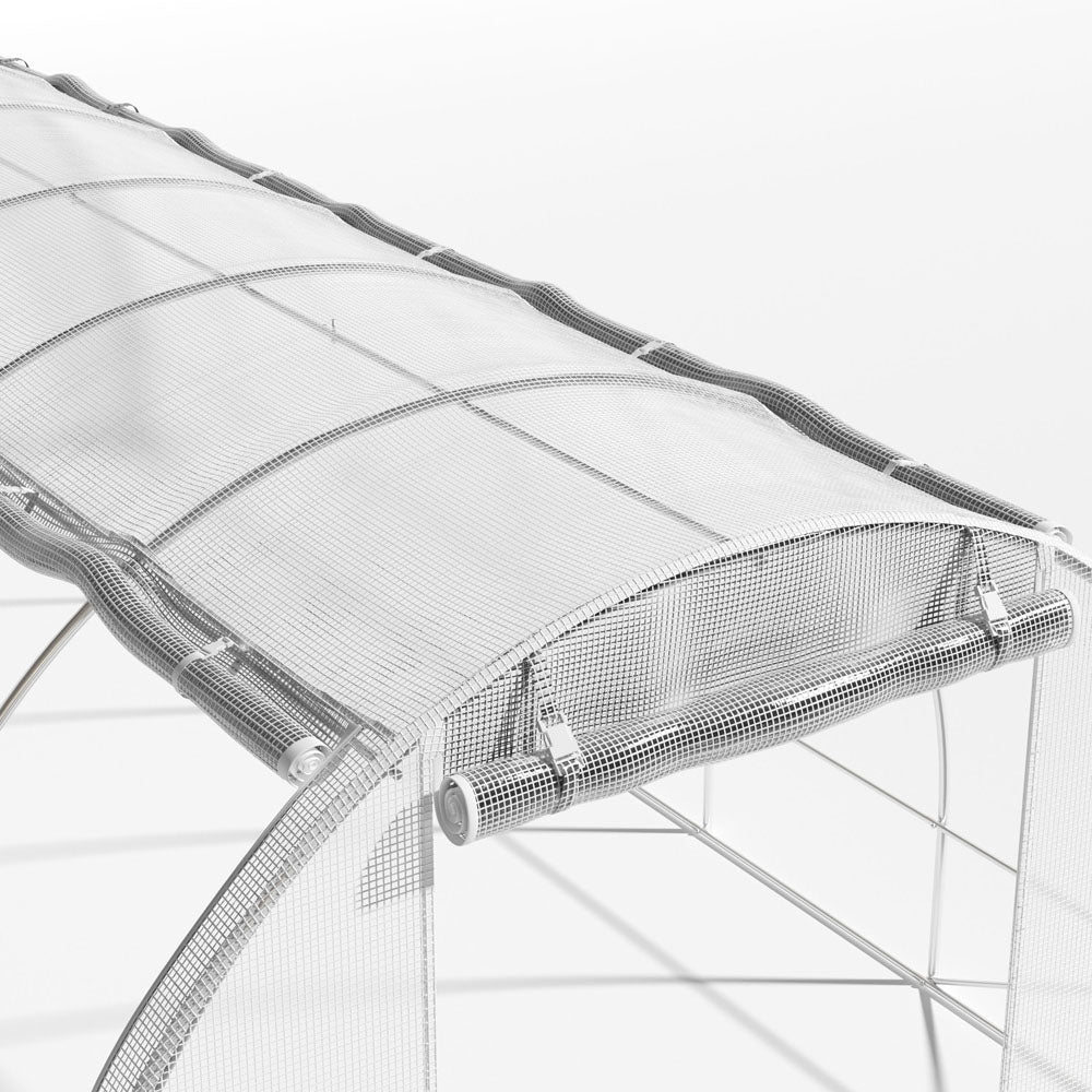 Outdoor Walk-in Tunnel Greenhouse With Heavy Duty Steel Frame & Roll-up Door | 6 x 3 x 2m | White
