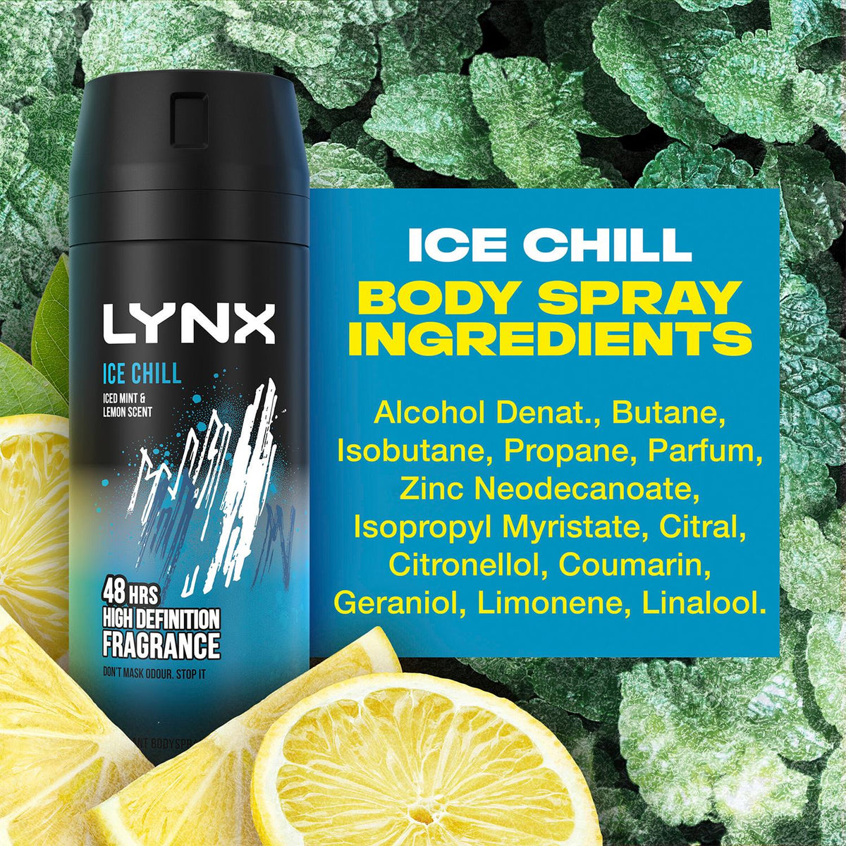 Ice Chill Body Spray 48h High Definition Iced Mint & Lemon 150ml | Set of 18