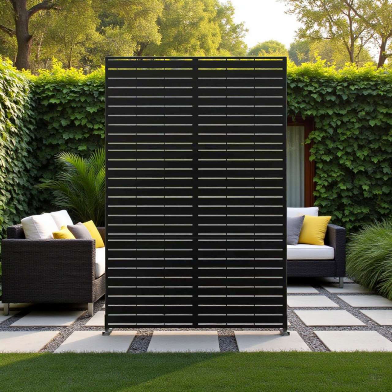Metal Outdoor Privacy Screen 90cm X 180cm - Slats | 180cm x 90cm | Black