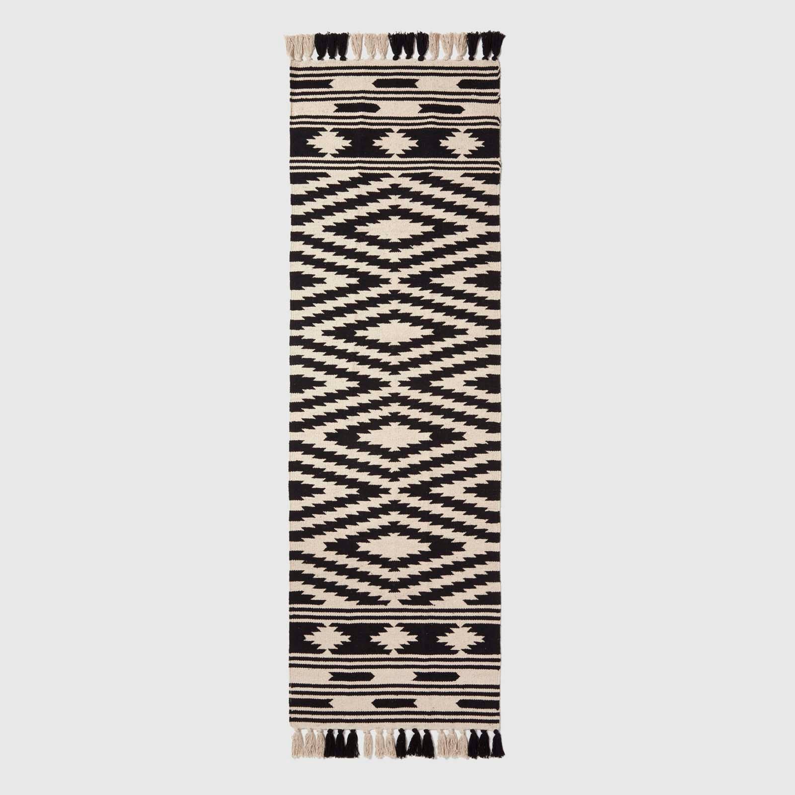 Dinan Black & White Kilim Cotton Rug | 200cm | Black & White