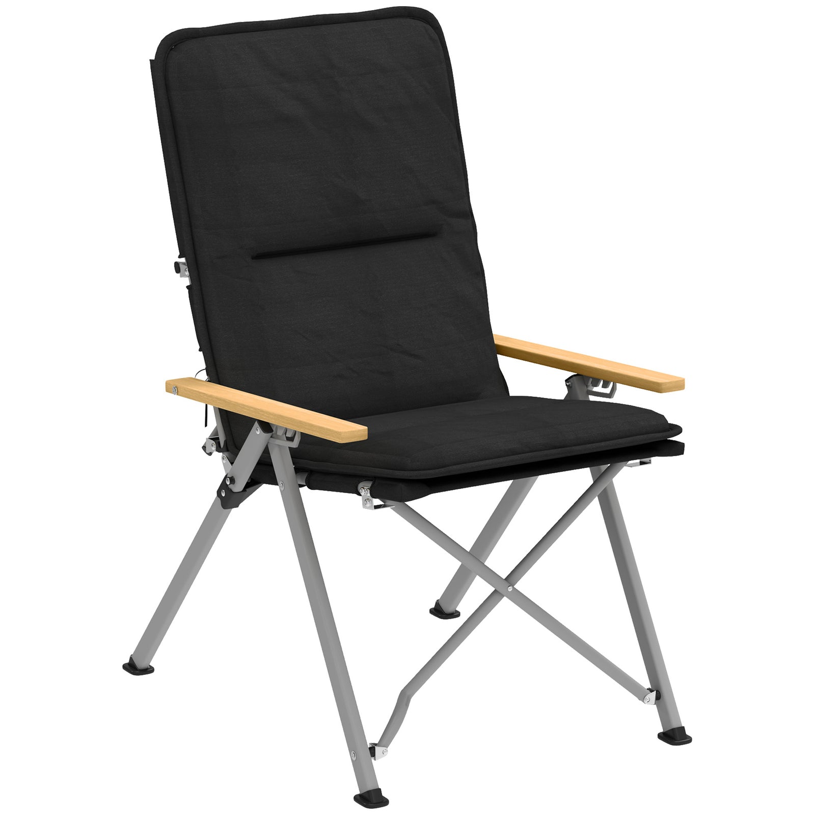 Padded Camp Chair Outdoor High Back Folding Recliner W/ Bag | Black