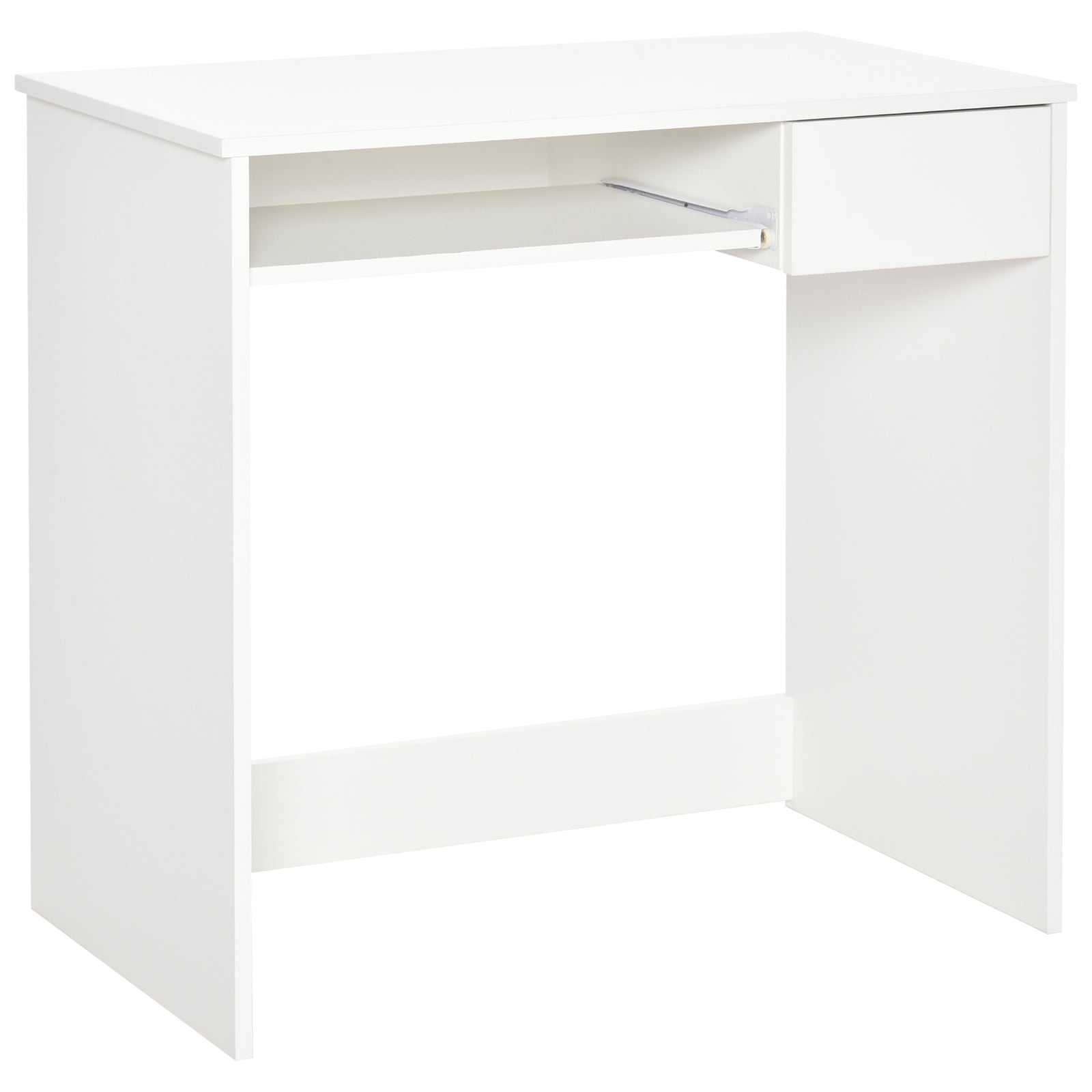 Compact Computer Table With Tray, Drawer | White
