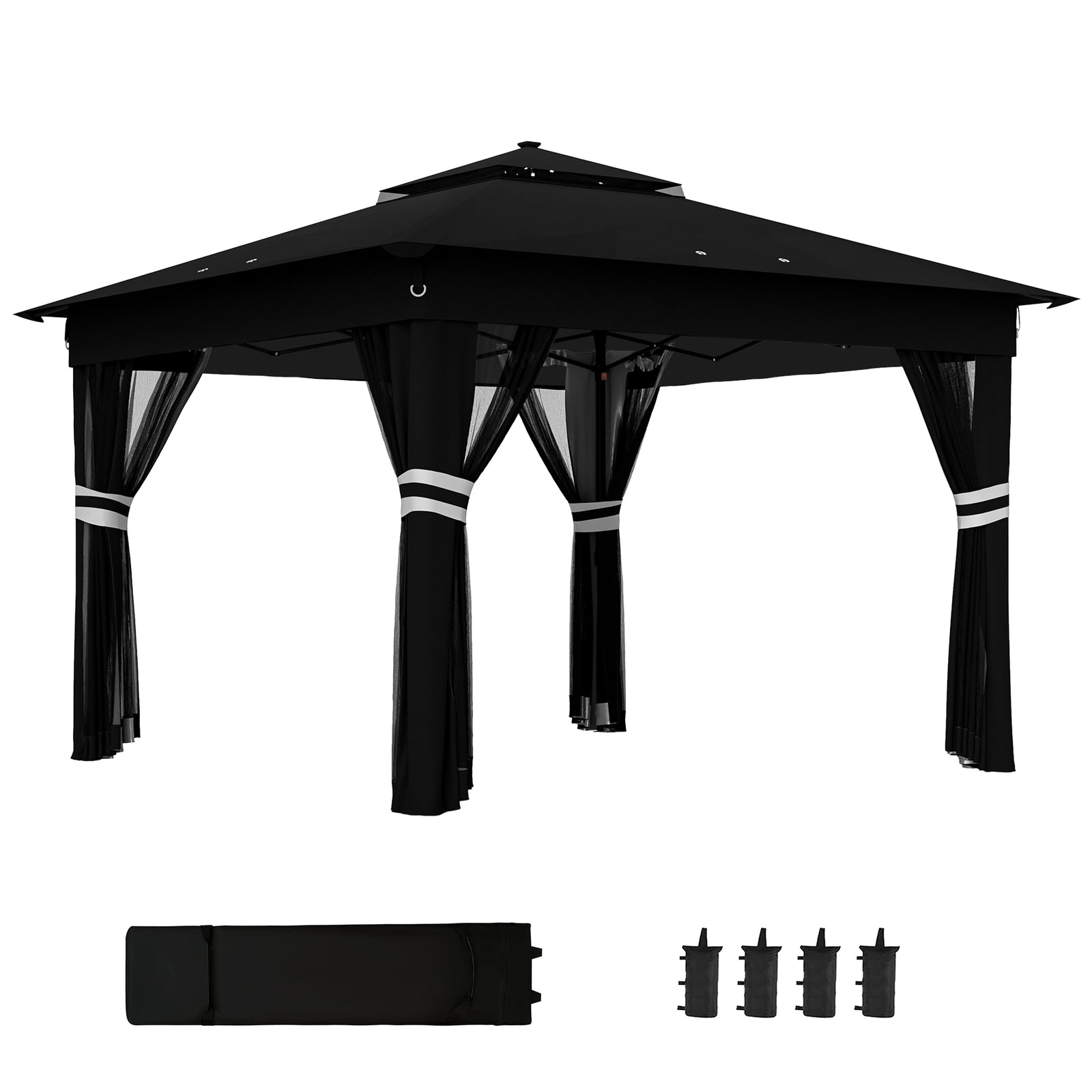 3x3(m) Pop Up Gazebo W/ Solar-powered Led Lights Netting