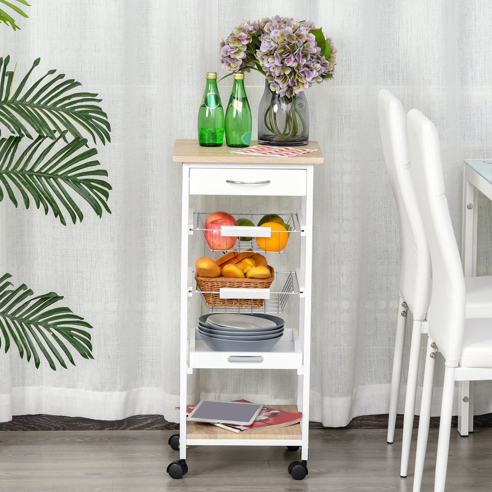 Rolling Kitchen Island With Metal Baskets