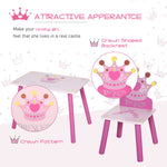 3 Pcs Kids Princess & Crown Chair Table Set Home Furniture 2-4 Yrs Pink
