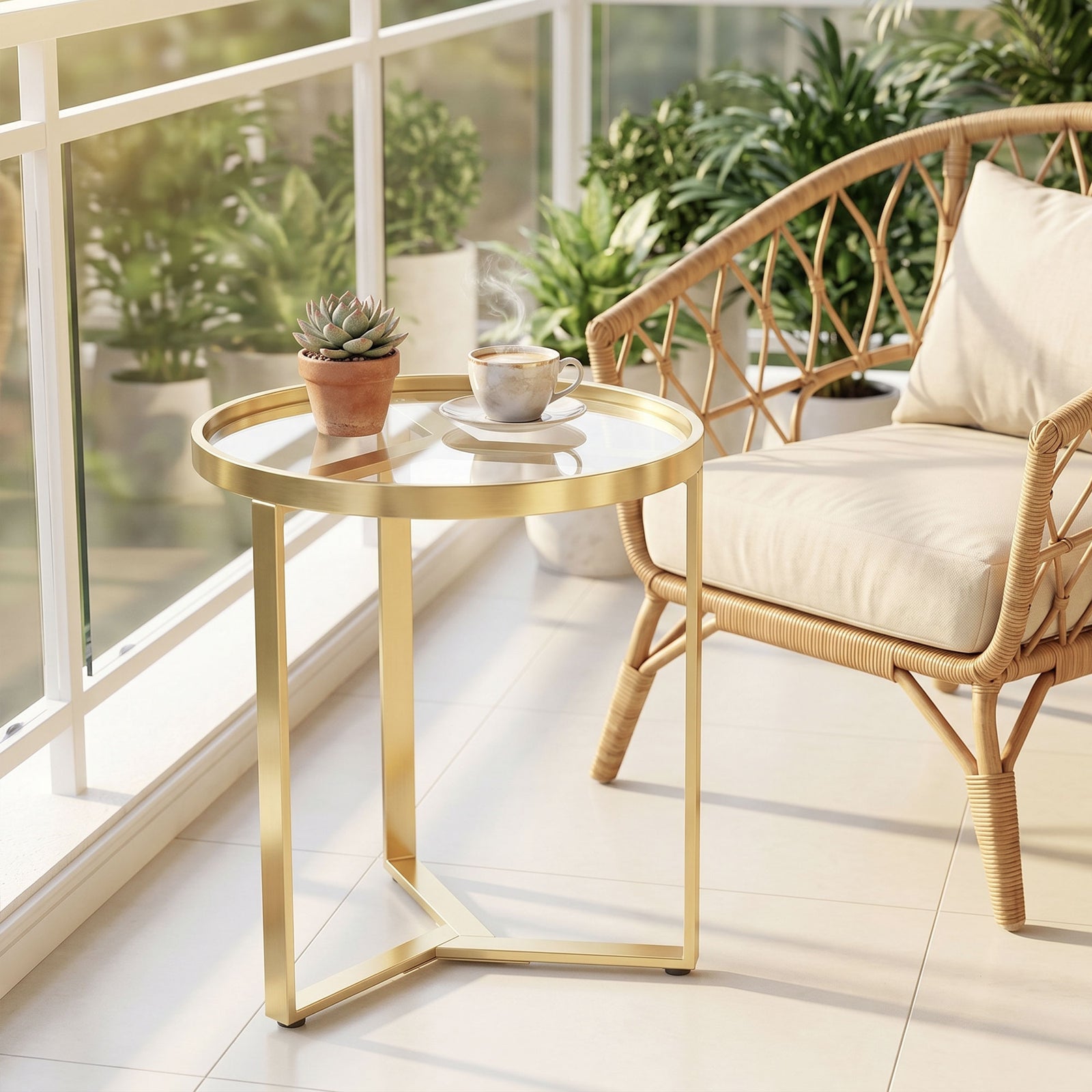 Round Side Table With Tempered Glass Top And Metal Frame | Gold