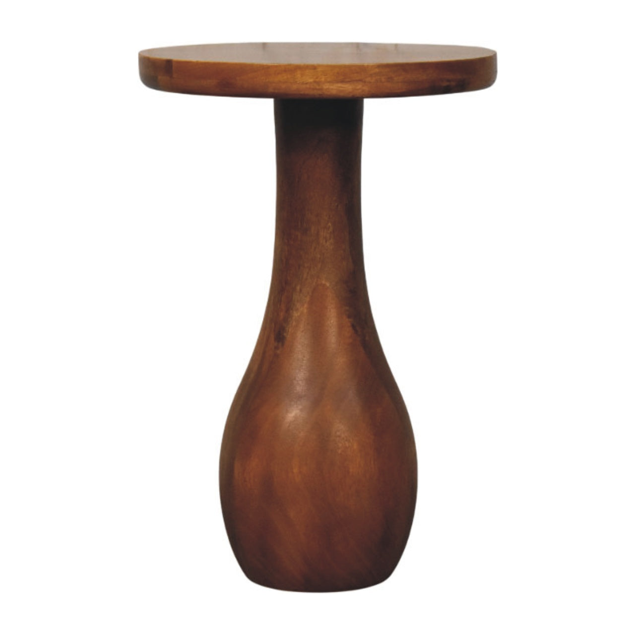 Curved Base Side Table – Solid Wood, Amber Oak Finish