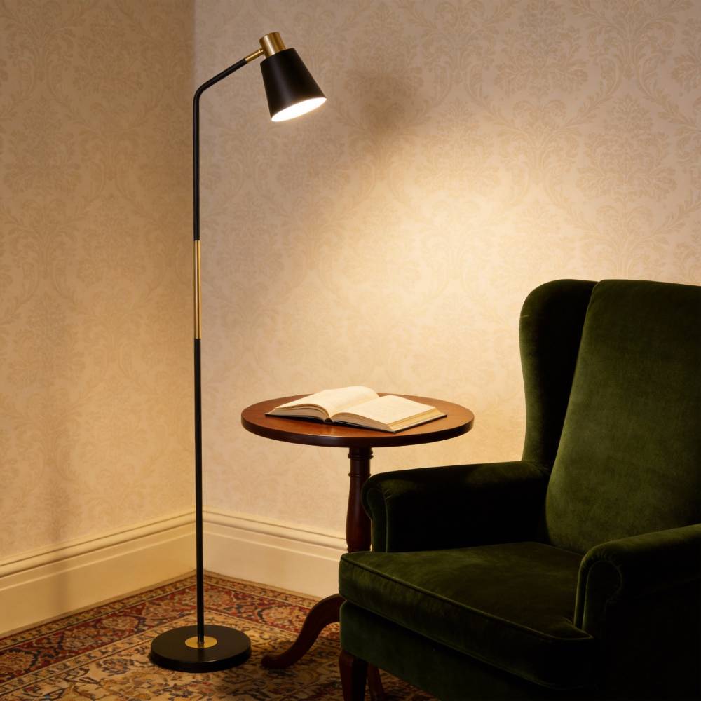 Modern Minimalist Floor Lamp With Adjustable Shade, Gold Accents，sleek Iron Design For Study | Black