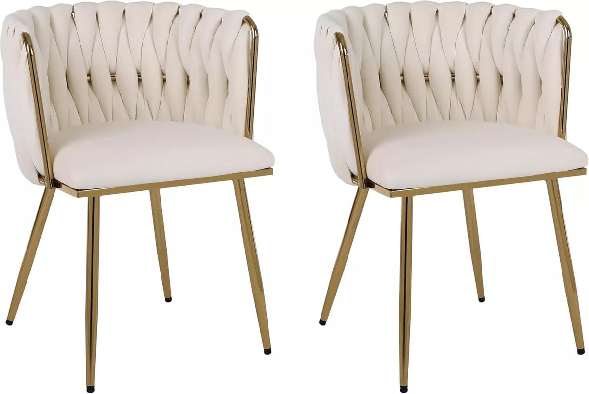 Set Of 2 Velvet Dining Chairs Luxury Gold Legs Padded Velvet Dining Office Chair | One Size | Cream