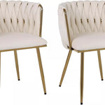 Set Of 2 Velvet Dining Chairs Luxury Gold Legs Padded Velvet Dining Office Chair | One Size | Cream