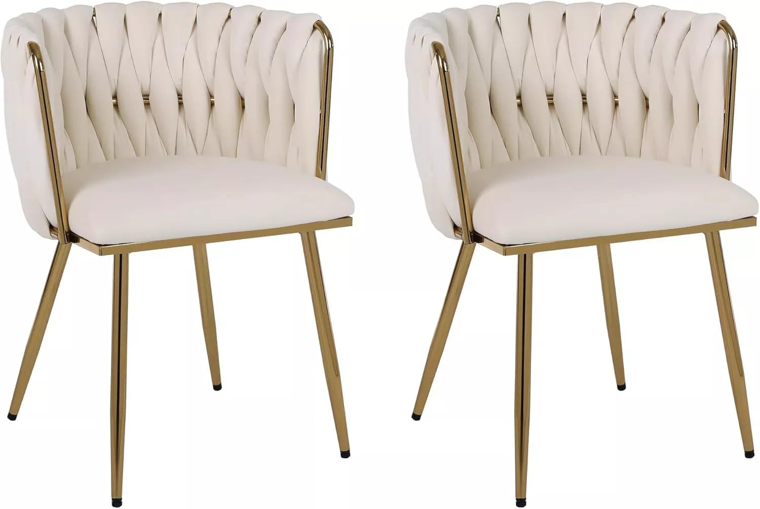 Set Of 2 Velvet Dining Chairs Luxury Gold Legs Padded Velvet Dining Office Chair | One Size | Cream