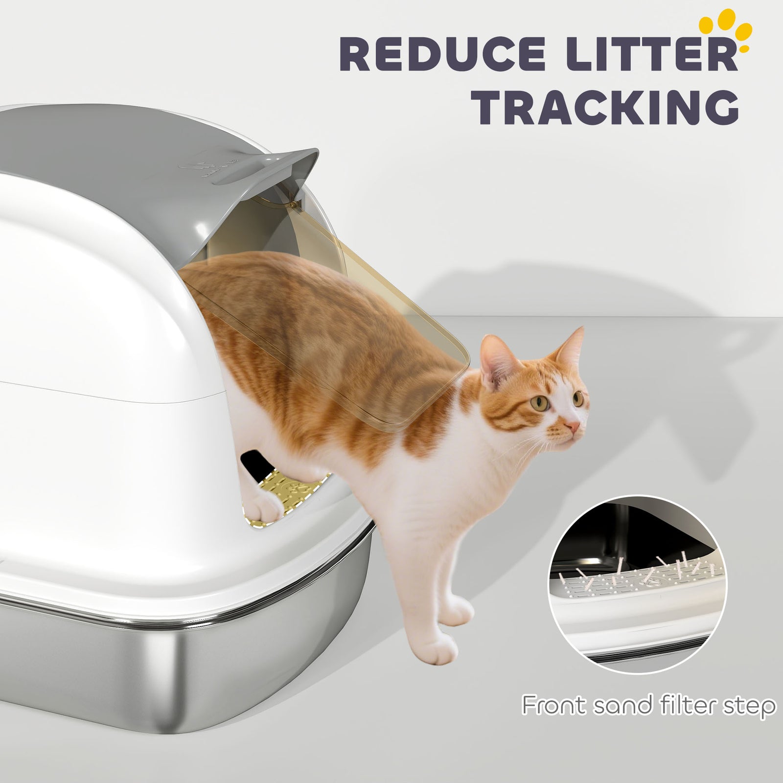 Stainless Steel Cat Litter Tray With Lid | White