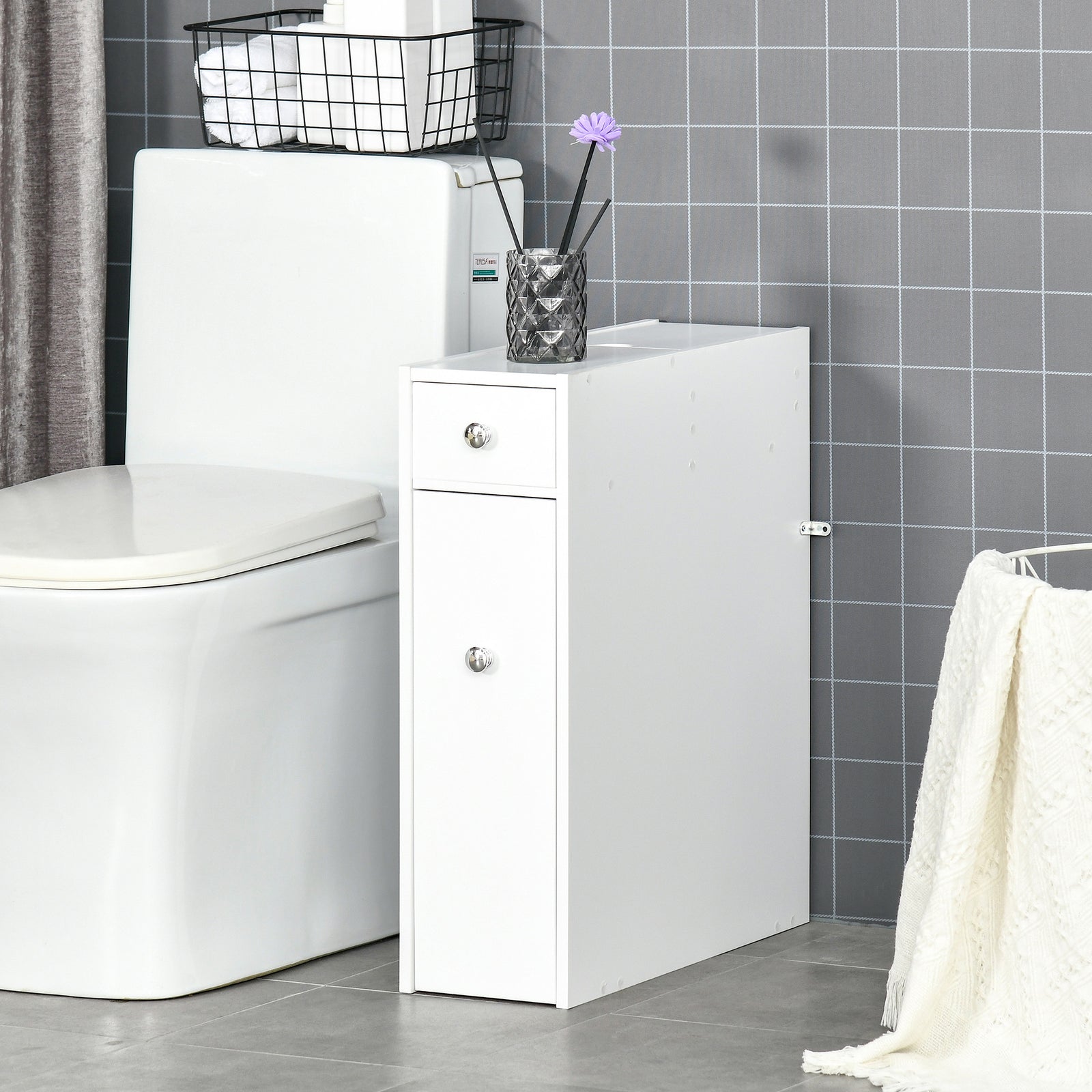 Slim Floor Cabinet Narrow Wooden Storage With Drawers