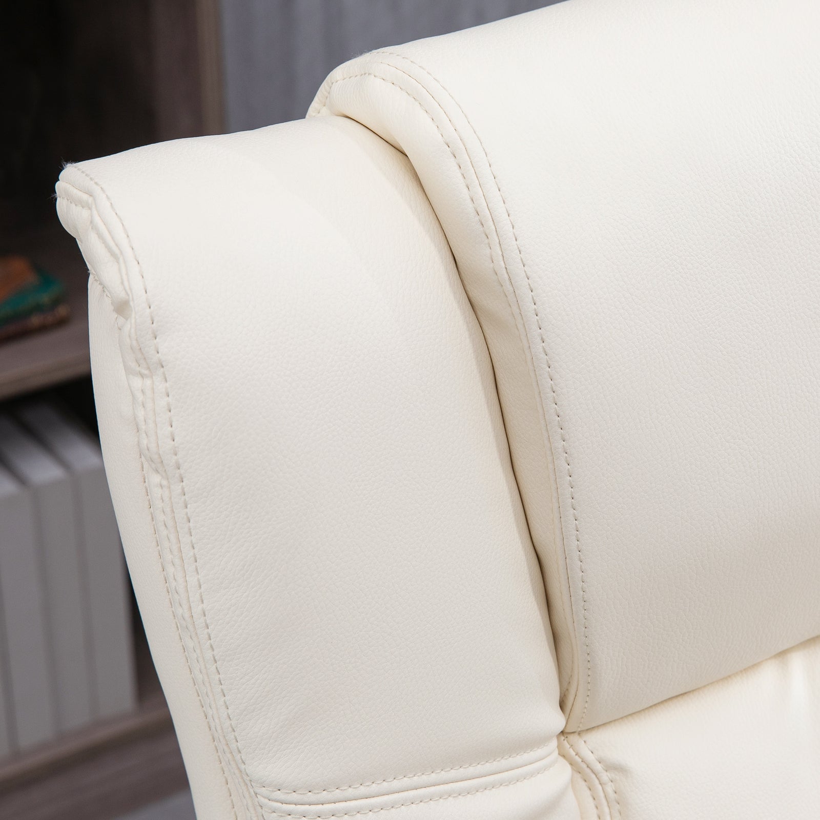 Pu Leather Office Chair W/ Foot Rest | Cream