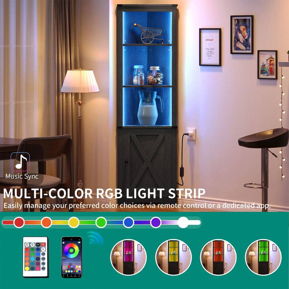 Corner Wine Storage Cabinet With Led Lighting & Remote Control