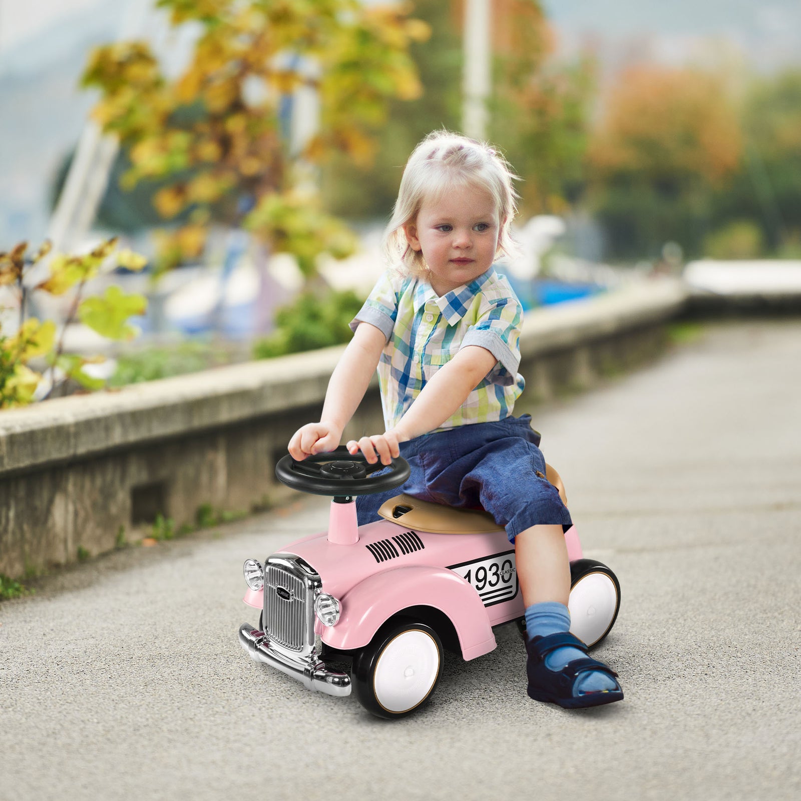 Foot To Floor Slider With Steering Wheel, For Ages 12-36 Months | Pink