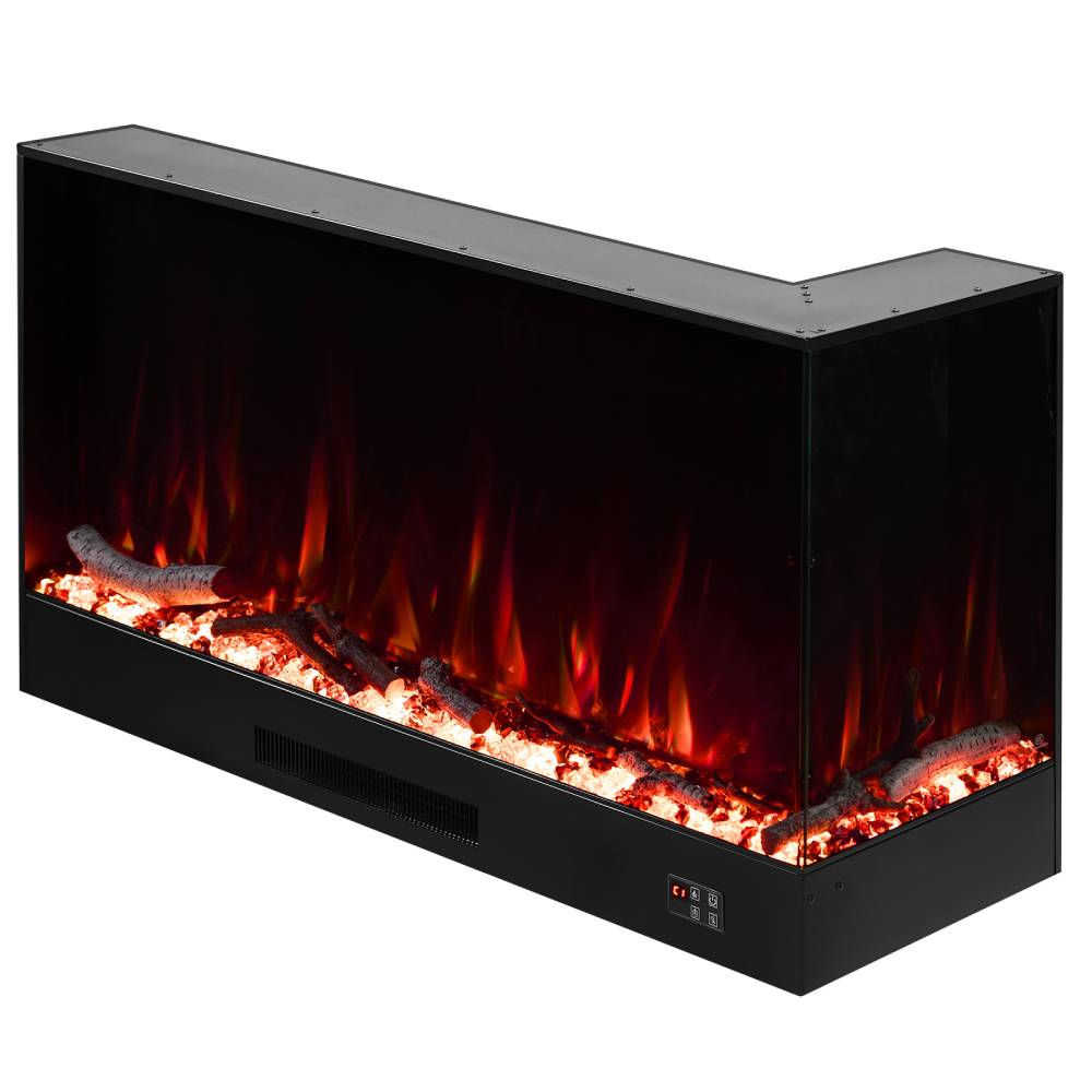 L-Shaped Smart Electric Fireplace with APP & Remote Control, 750W/1500W Recessed Fireplace Heater, 12 Flame Colours, Adjustable Brightness, Timer & Realistic Crystal Flame Effect, Black Electric Fireplace
