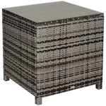 Rattan Garden Side Table Wicker Patio With Tempered Glass