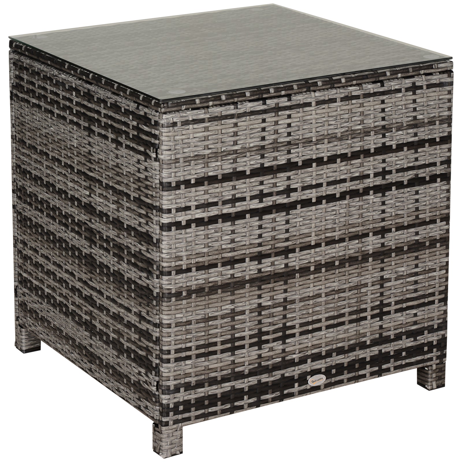 Rattan Garden Side Table Wicker Patio With Tempered Glass