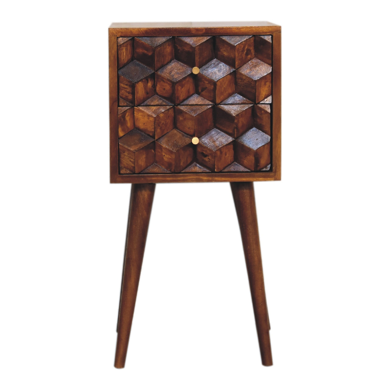 Solid Wood Mini Chestnut Cube 2 Drawer Bedside