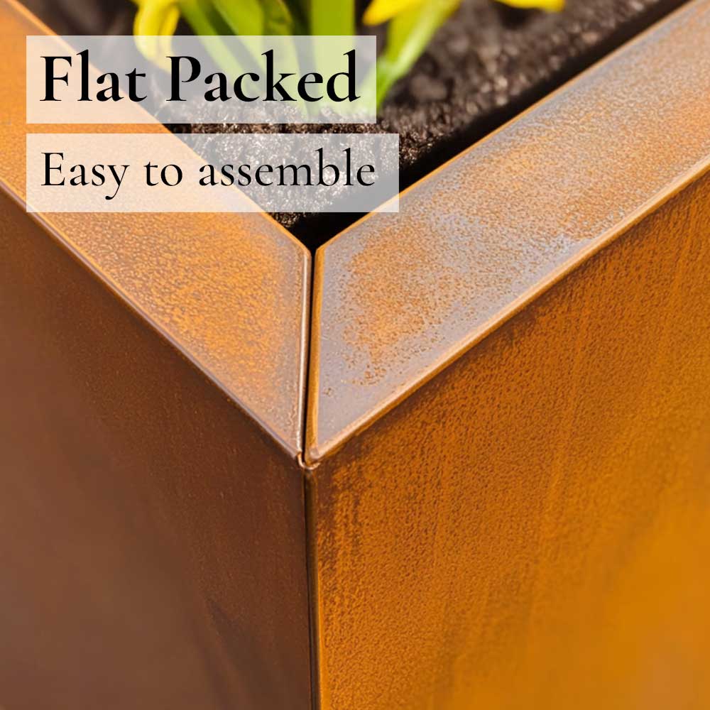 Corten Steel Tall Square Planter - Pre-rusted | 40cm x 40cm x 100cm | Brown
