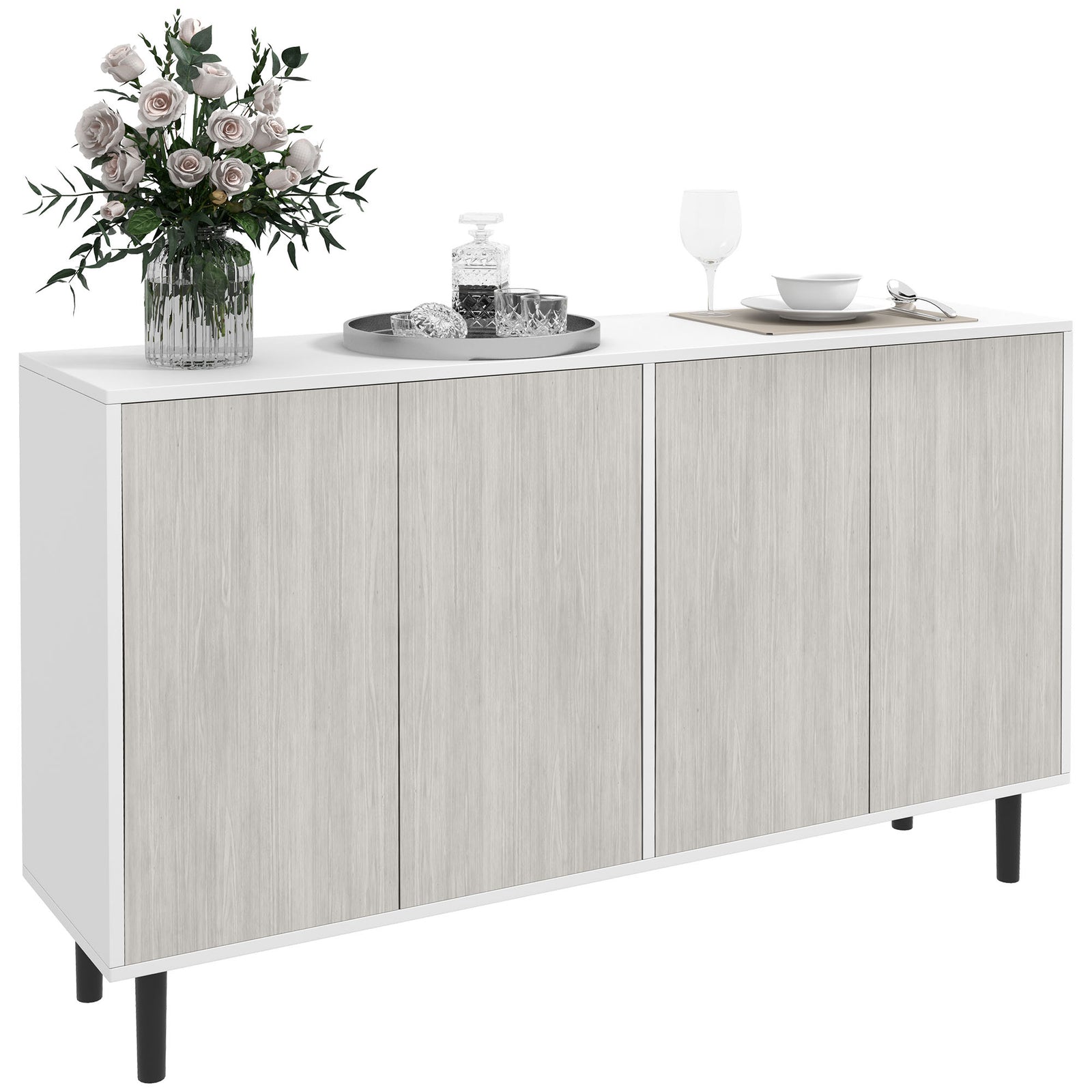 Sideboard Storage Cabinet For Living Room Adjustable Shelves | One Size | White