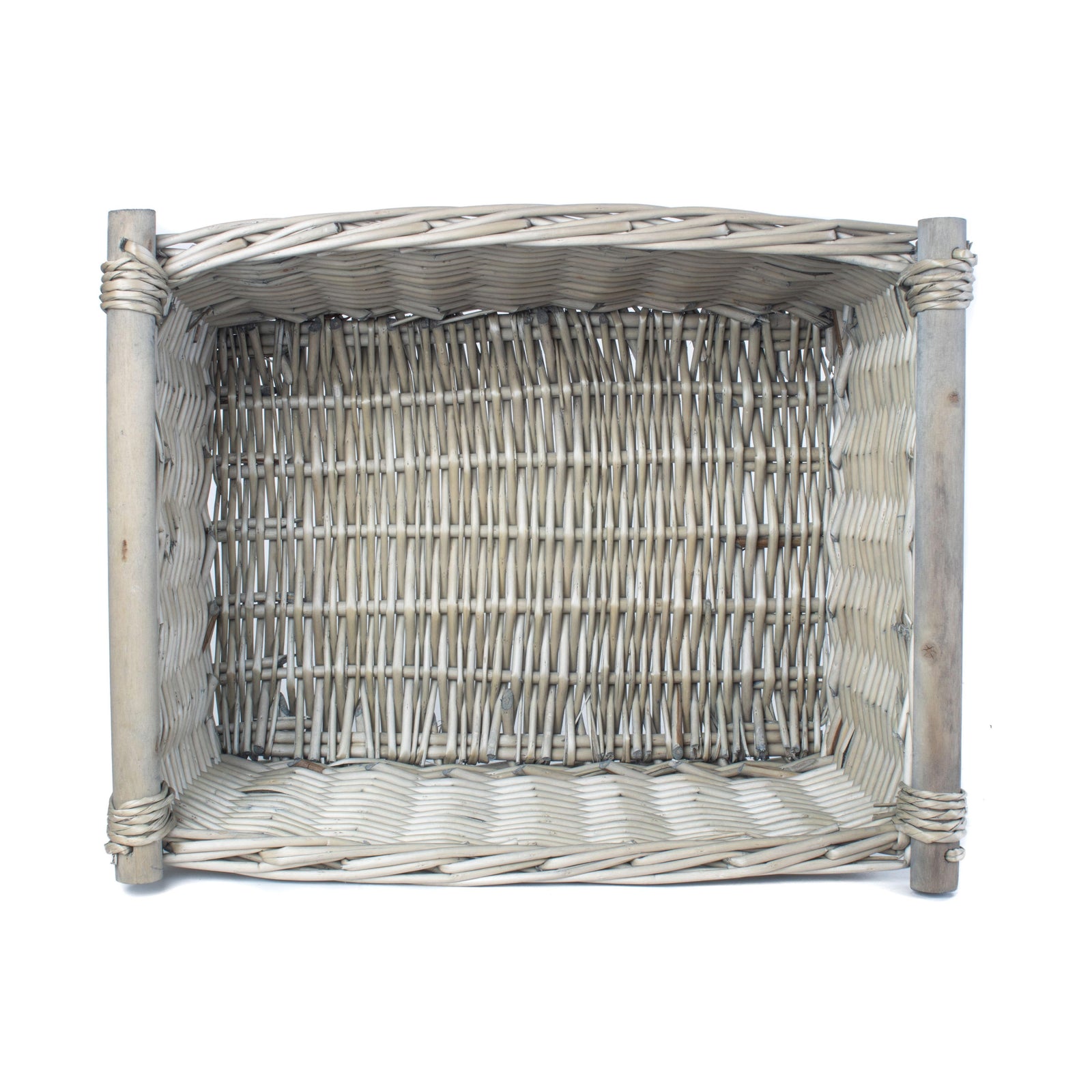 Wicker Grey Wash Wooden Handled Storage Basket | Large | Gray