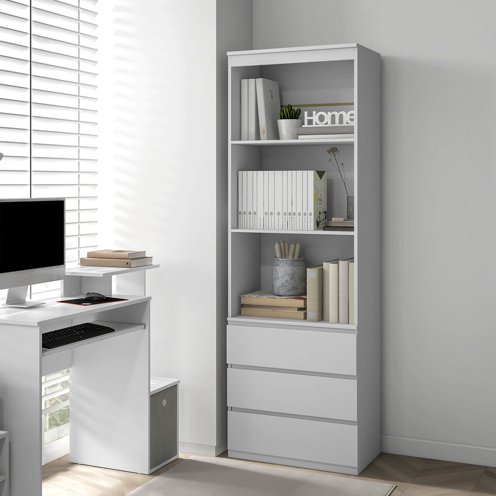 180cm Tall Bookshelf With Storage Free Standing | One Size | White