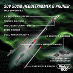 20v 50cm Cordless Long-reach Hedge Trimmer & Pruner With 2ah Battery