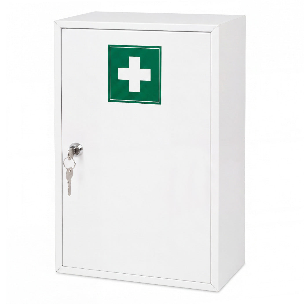 Medicine Cabinet Lockable Wall Mounted Storage Box Metal Home,white