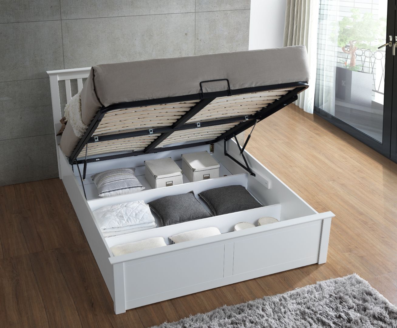 Malmo Wooden Ottoman Bed | Small Double | White