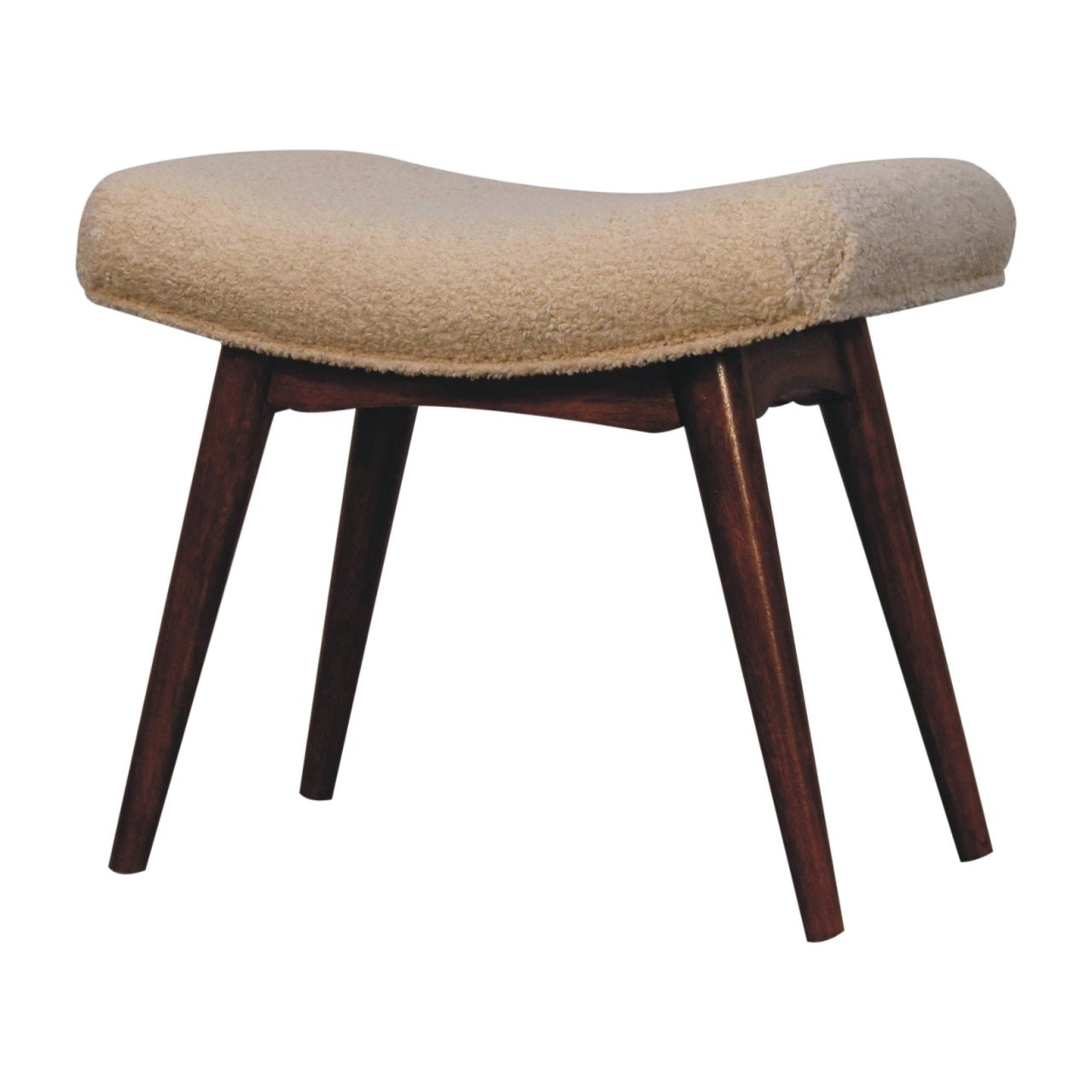 Solid Wood Honey Caramel Boucle Cream Curved Bench