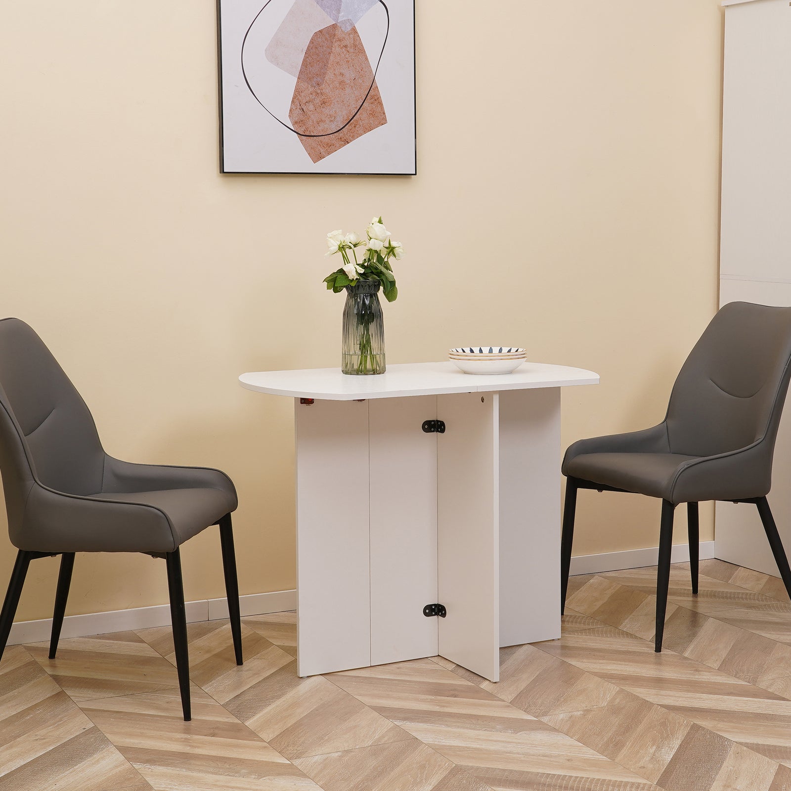 Foldable Dining Table Compact Drop Leaf Table For Kitchen | One Size | White