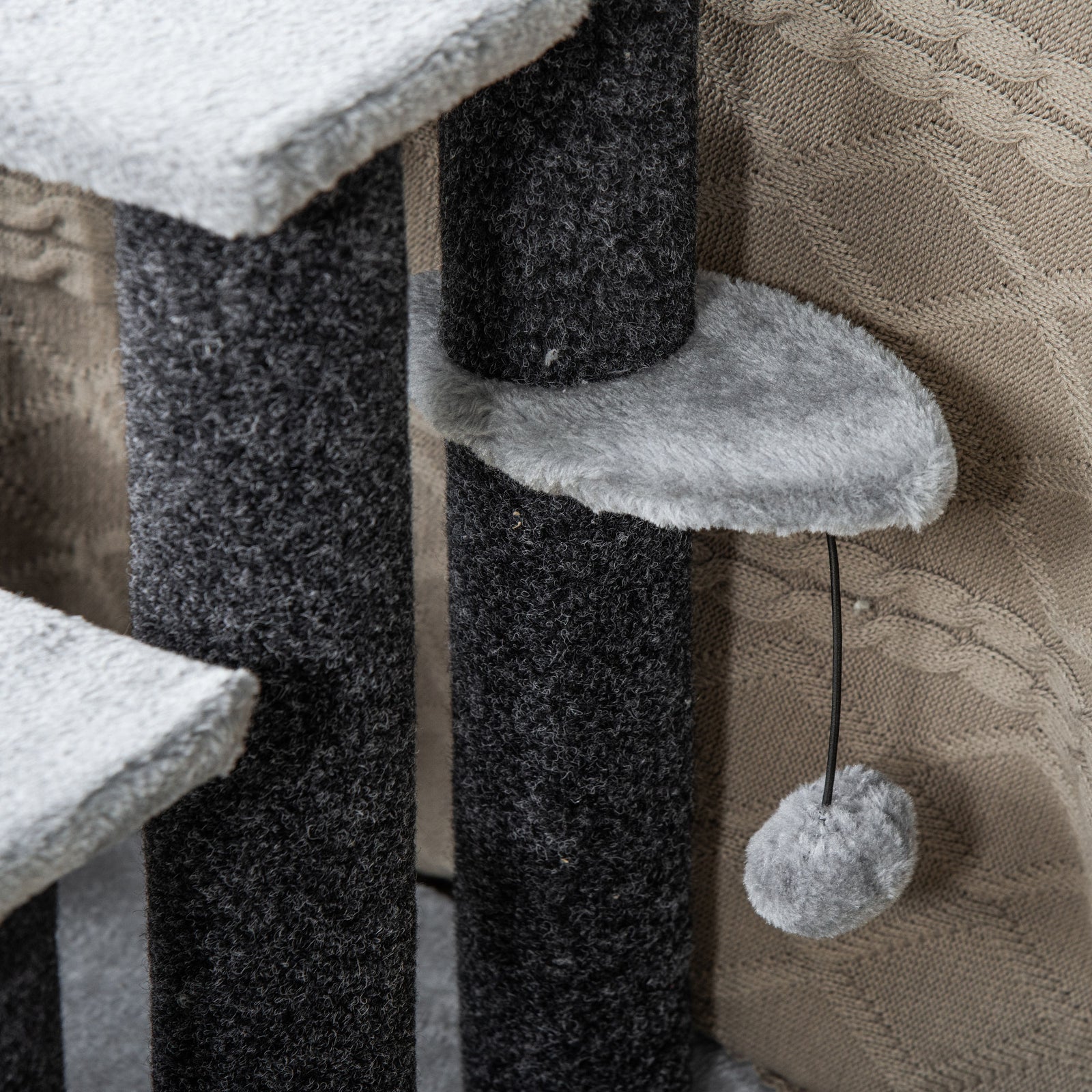 Pet Stairs With 3/4-step Stair, Scratching Posts, Platforms, Toy Ball | Large | Gray