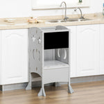 Kids Step Stool Toddler Kitchen Stool With Blackboard Lockable Handrail | Grey