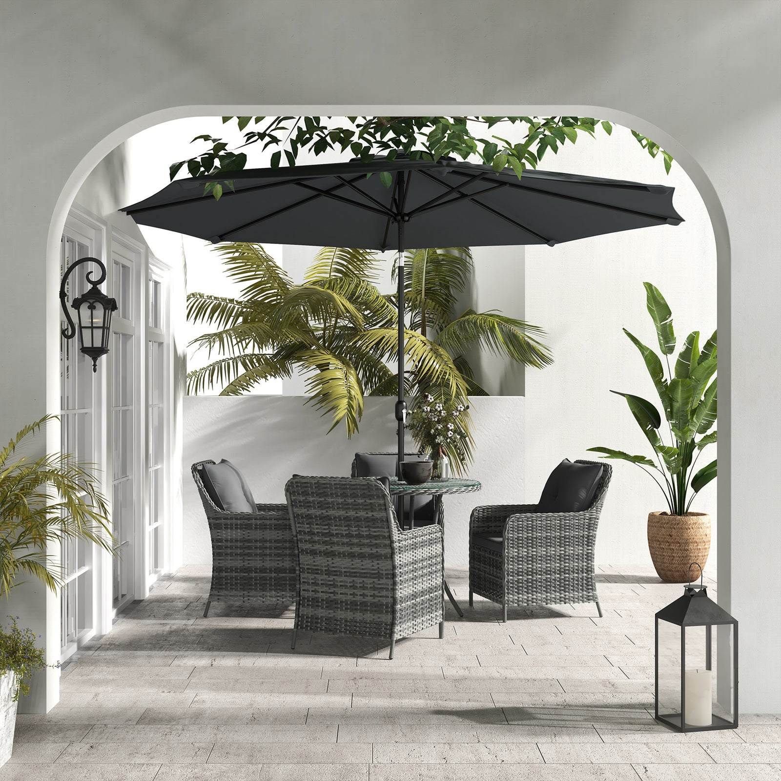 6 Pieces Rattan Garden Set W/ Umbrella