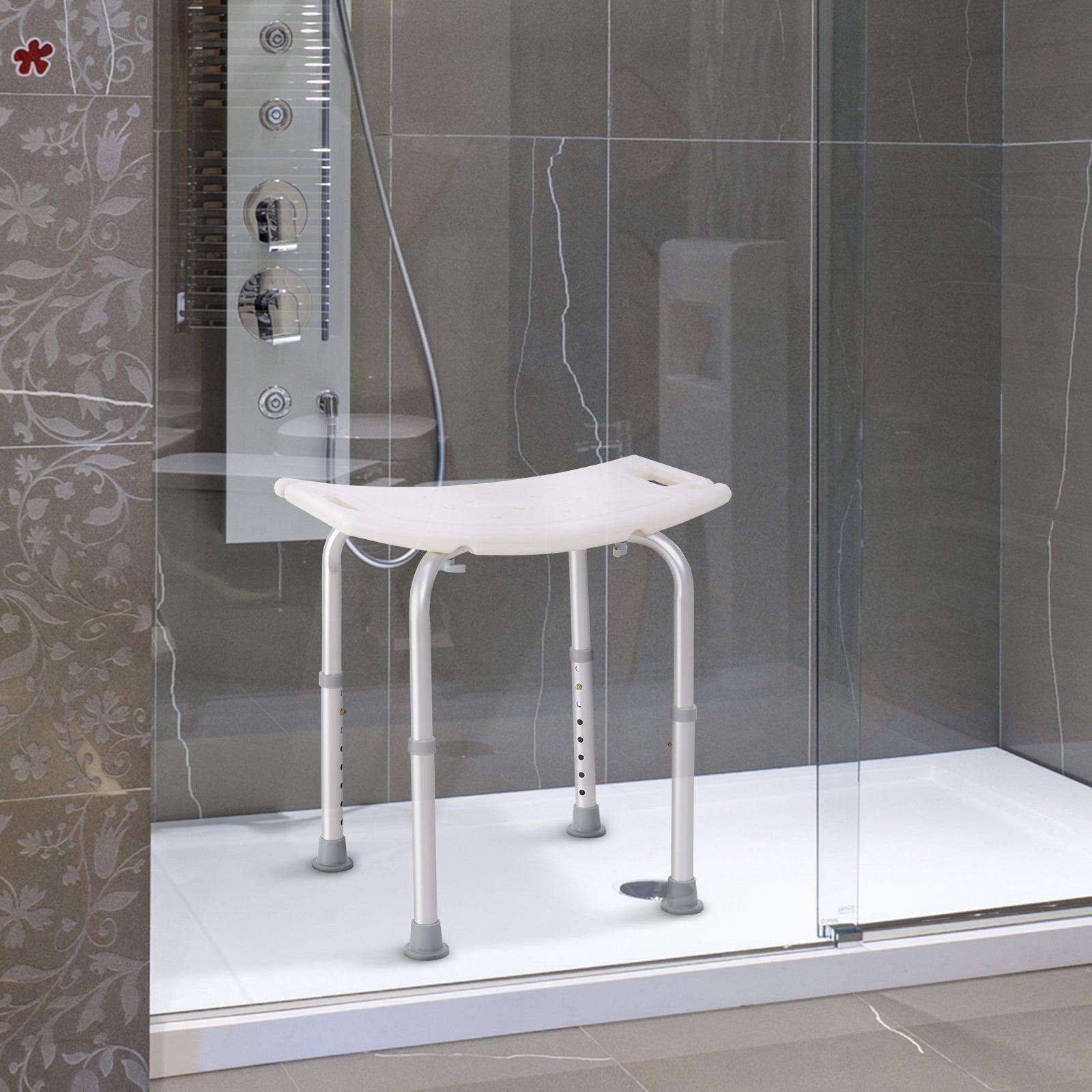 Aluminium Shower Stool With Adjustable Height Non-slip | One Size | White
