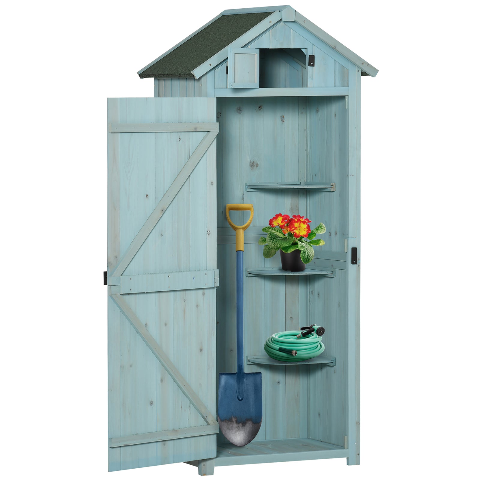 Wooden Garden Storage Shed Tool Storage Box | Blue