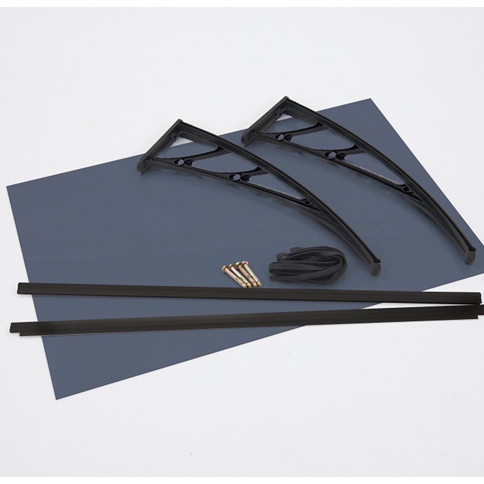 1m Grey Door Canopy Uv Stabilised Solid Polycarbonate Rain Shelter Black Brackets