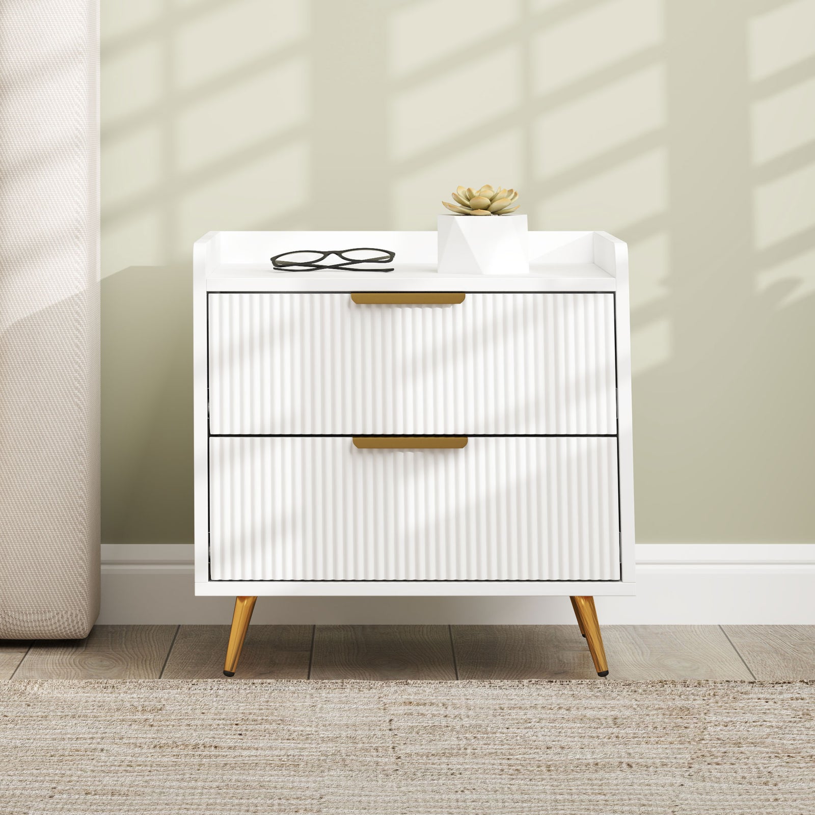 Bedside Table With 2 Drawers For Bedroom, Living Room | One Size | White