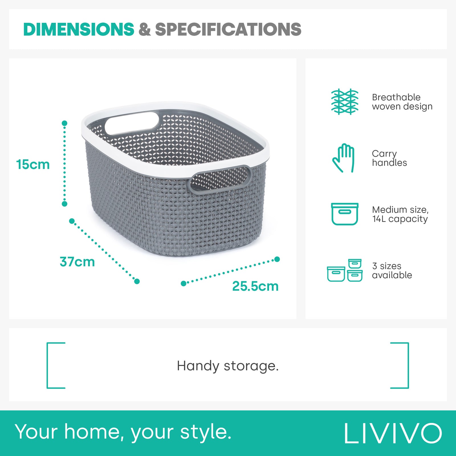 Kovan Grey Woven Basket - 14l