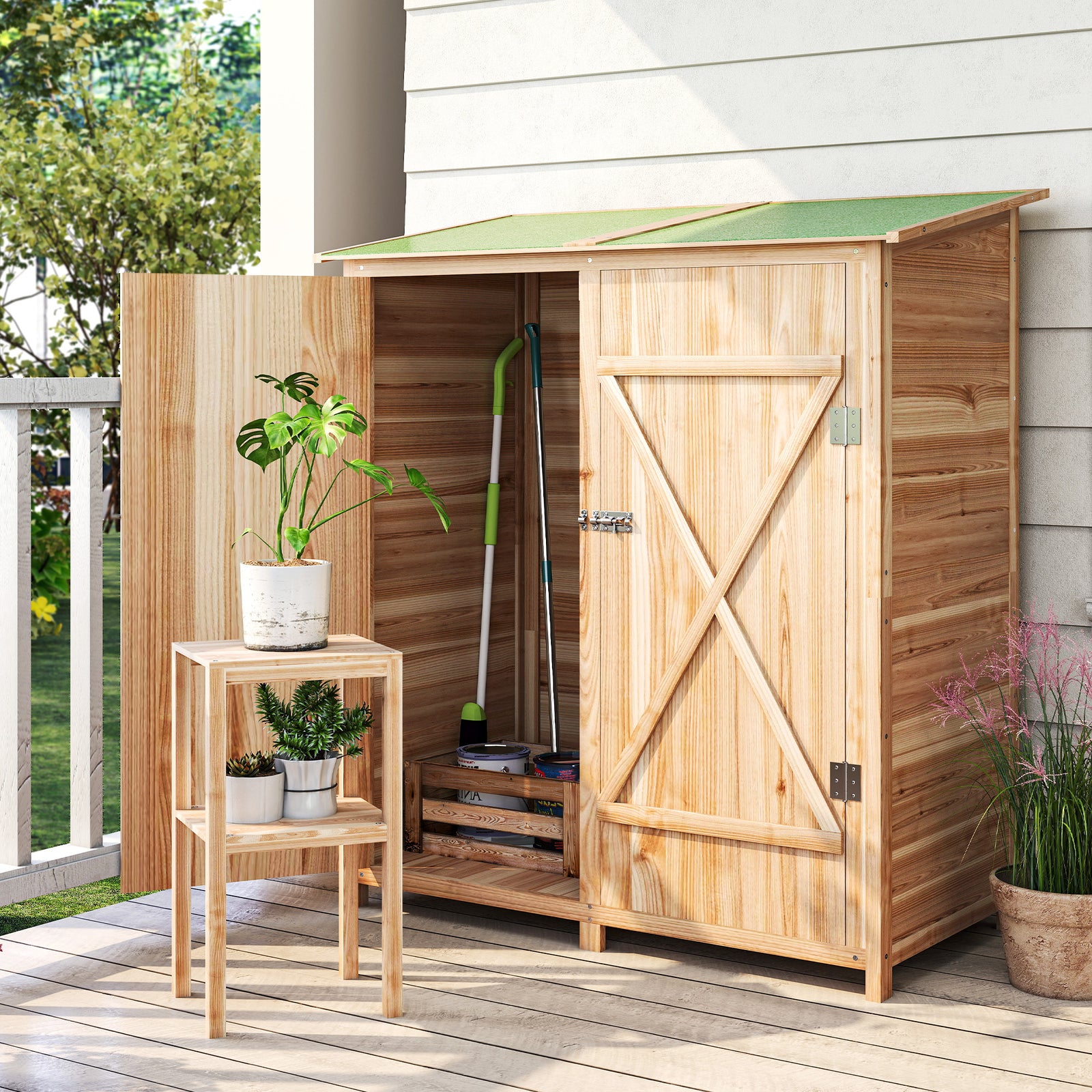Garden Storage Shed Tool Organizer W/ Table, 140x75x157cm